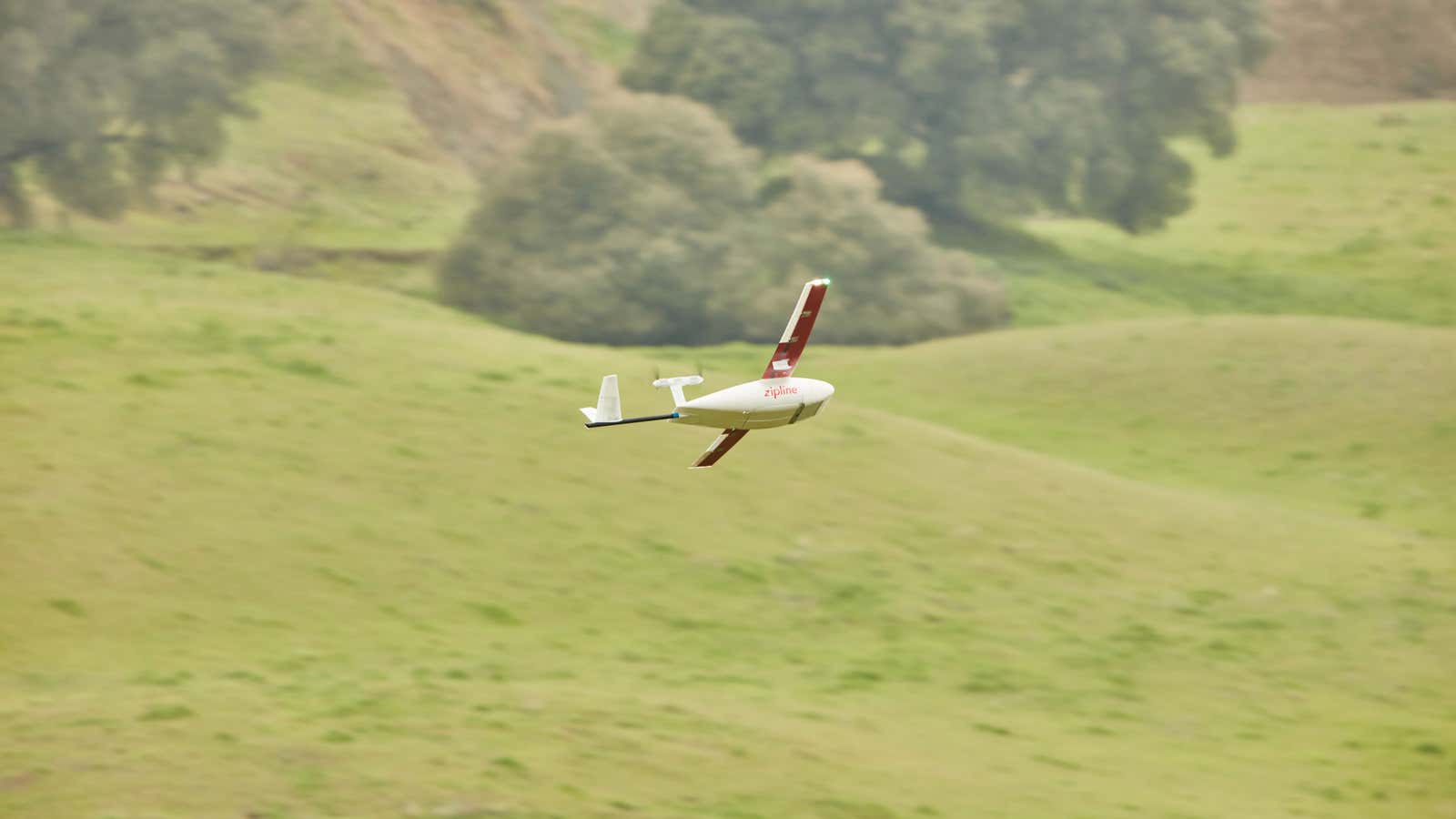 Zipline’s new drone, zipping along.