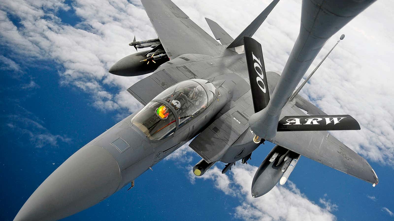 An F-15E fighter jet.