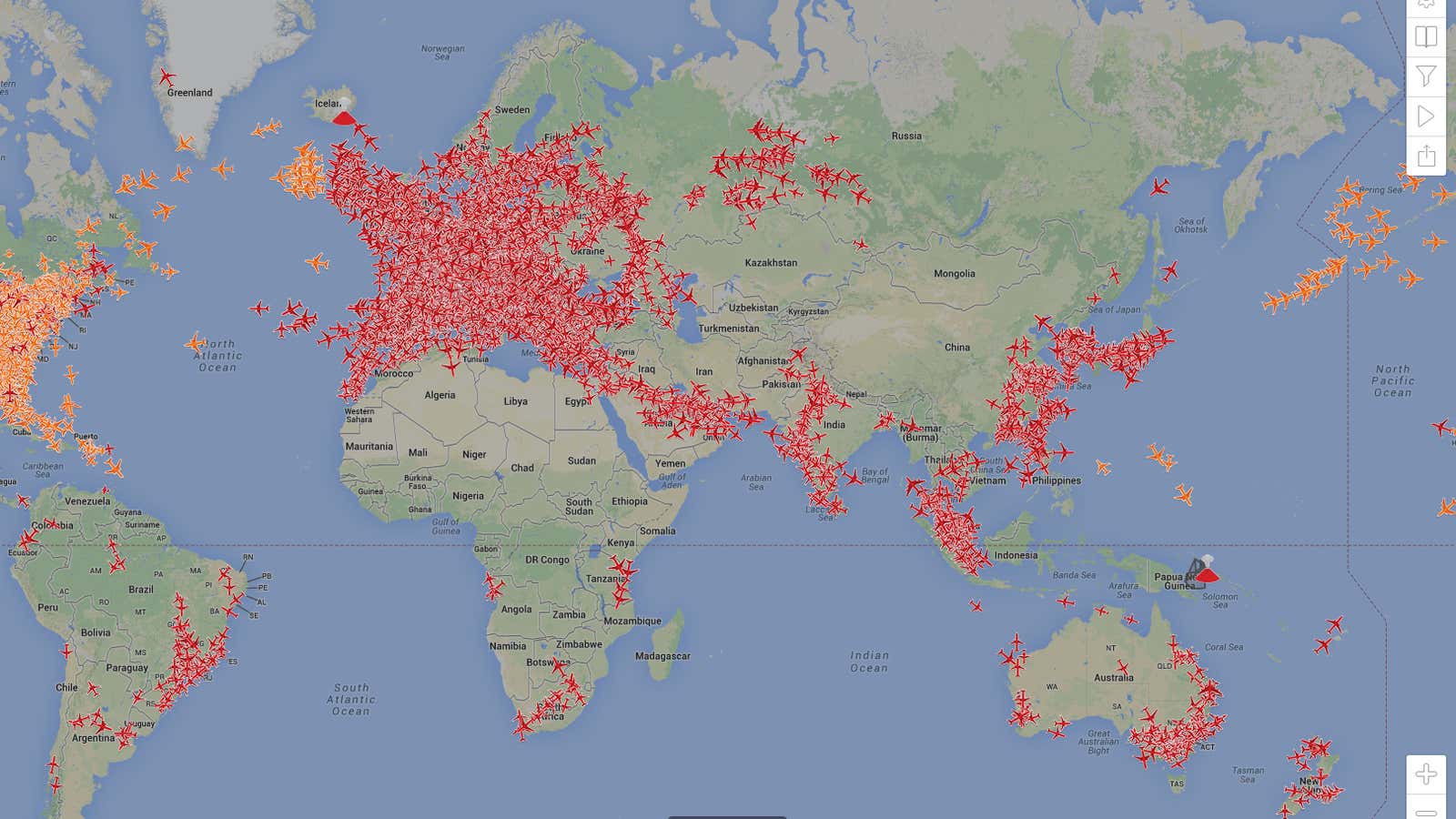 Current plane travel as Bárðarbunga and Tavurvur erupt.