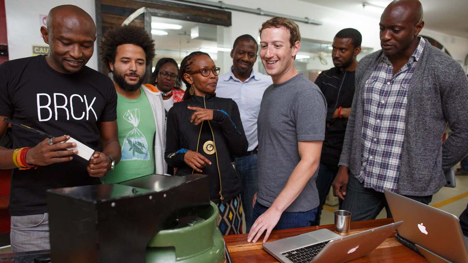 Mark Zuckerberg visiting startups in Nairobi last year.