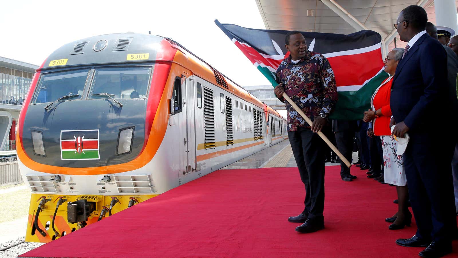 Kenya’s president Uhuru Kenyatta at the opening of the Nairobi-Naivasha Standard Gauge Railway (SGR) line constructed by the China Road and Bridge Corporation (CRBC) Oct. 16, 2019.