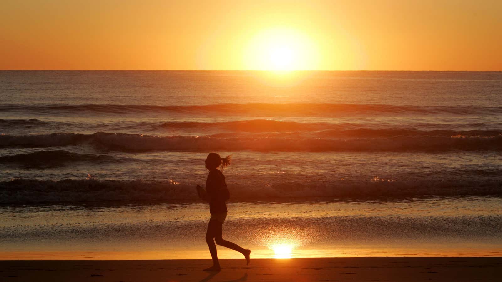 A jogger runs along the shore of Manly Beach after sunrise on the first day of Spring in Sydney September 1, 2008.