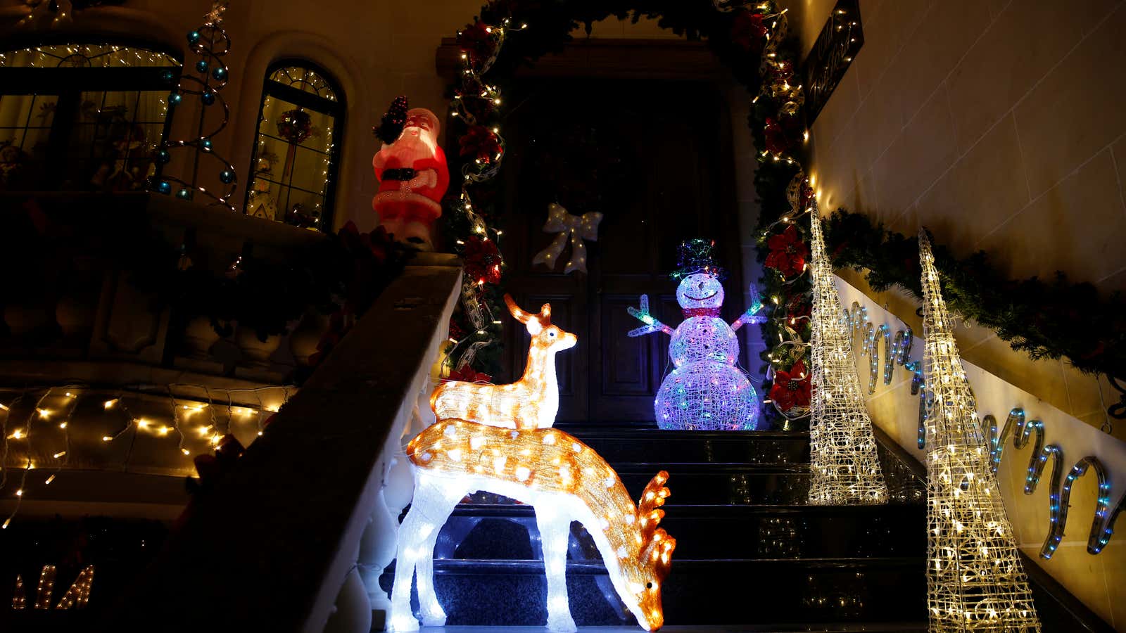 Holiday decorations in Gozo, Malta.