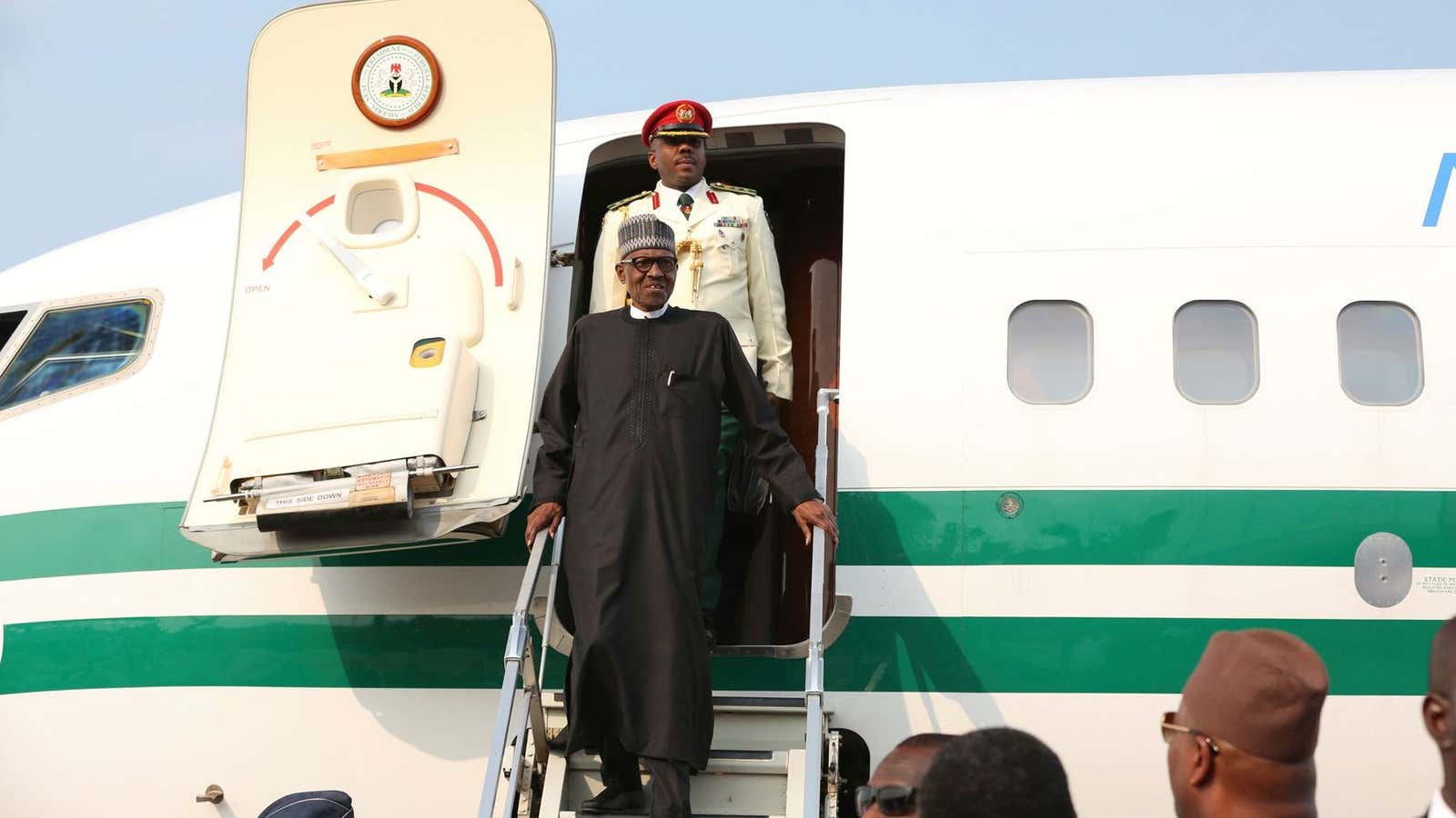 Buhari lands back in Nigeria after receiving medical treatment in London, in August 2017