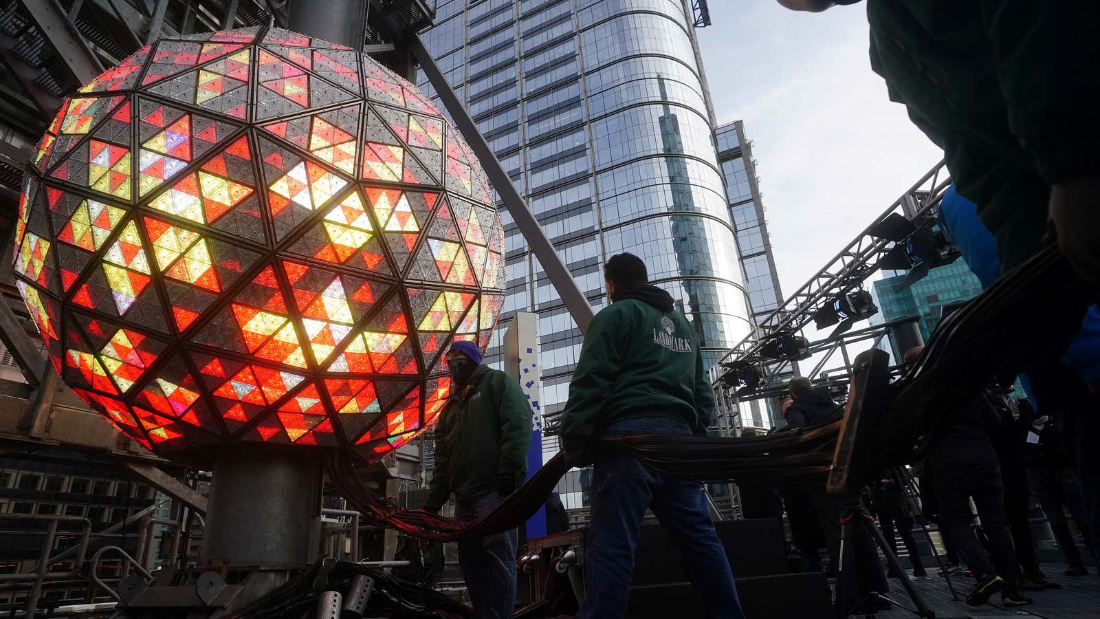 The Times Square ball is tested out for the media ahead of the New Year’s celebration in Times Square amid the coronavirus disease (COVID-19) pandemic…