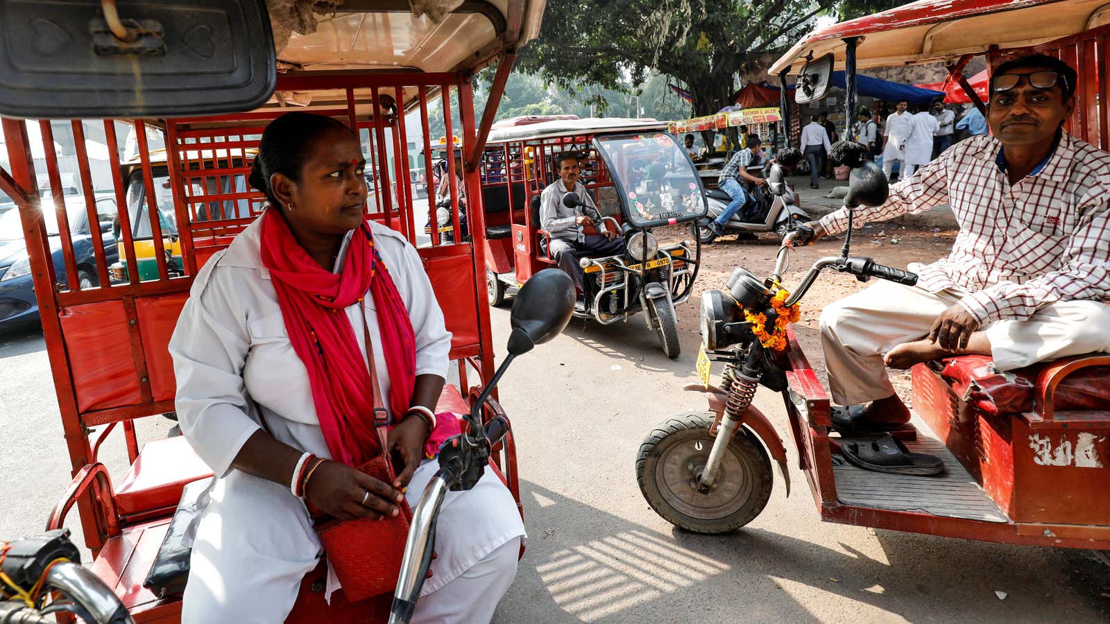 In the driving seat.