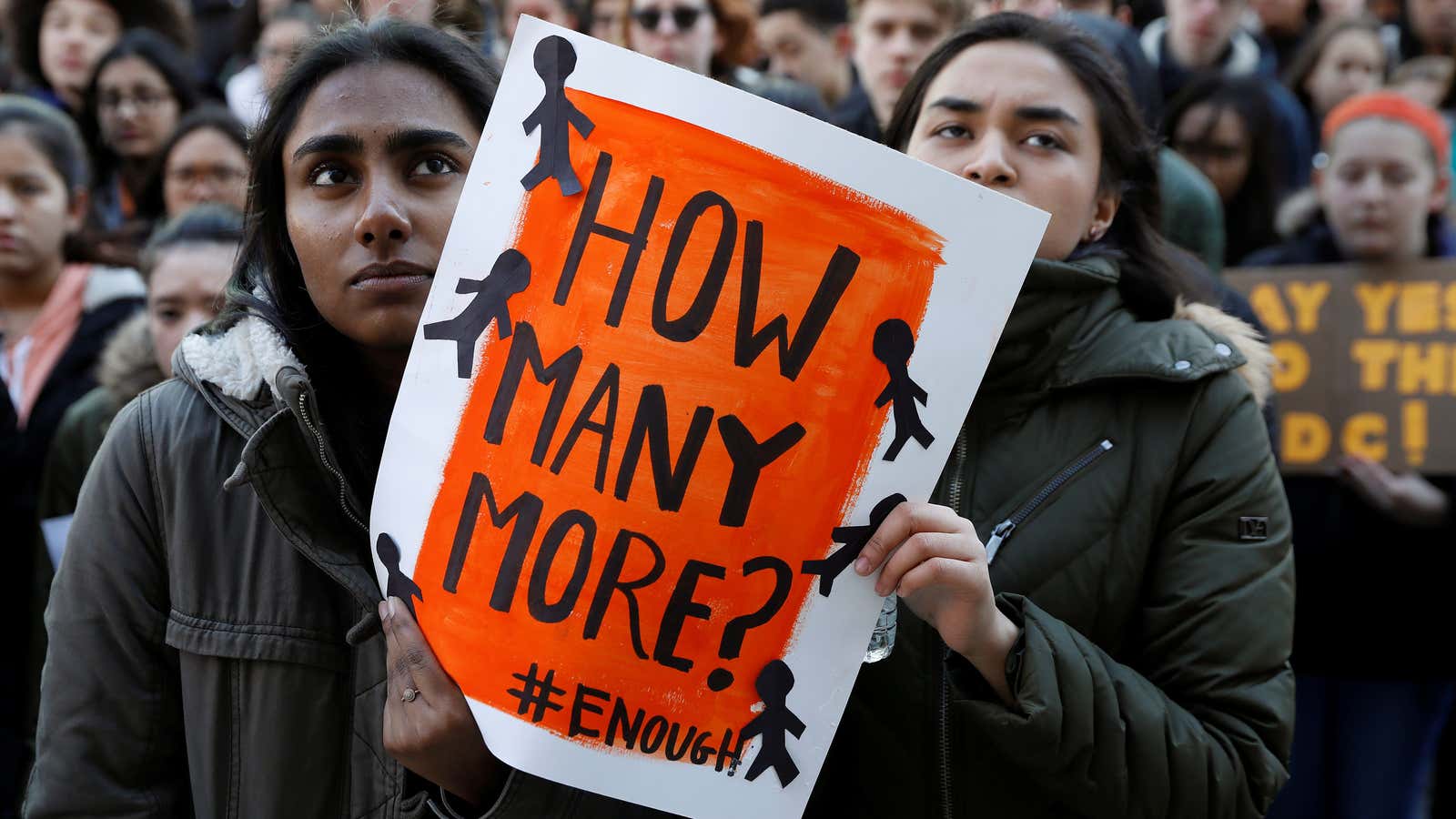 Students walking out in New York.