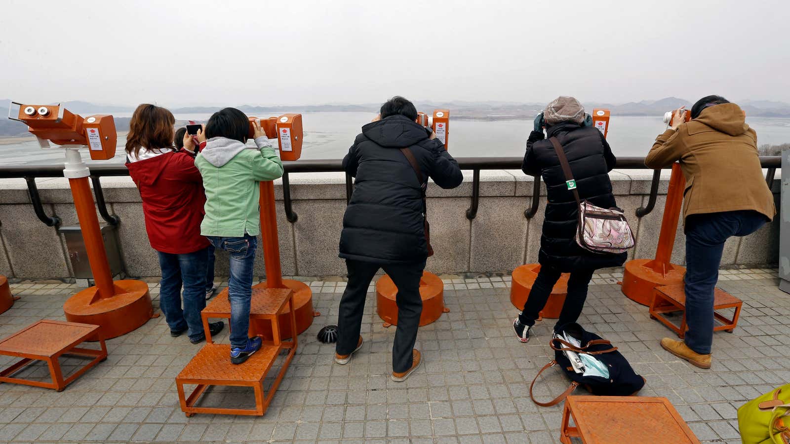 South Koreans photographed earlier today at the border observation post seemed unconcerned about impending nuclear destruction.