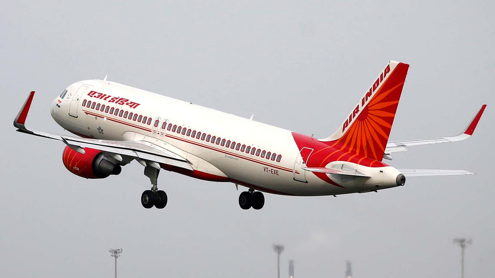 An Air India Airbus A320 aircraft takes off.