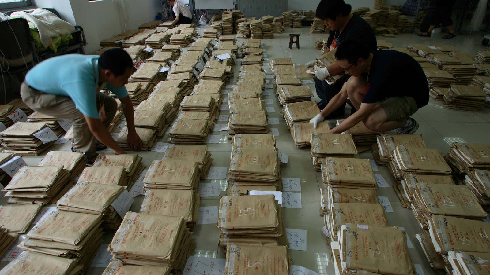 A very large state secret: Sorting college entrance exam papers in China.