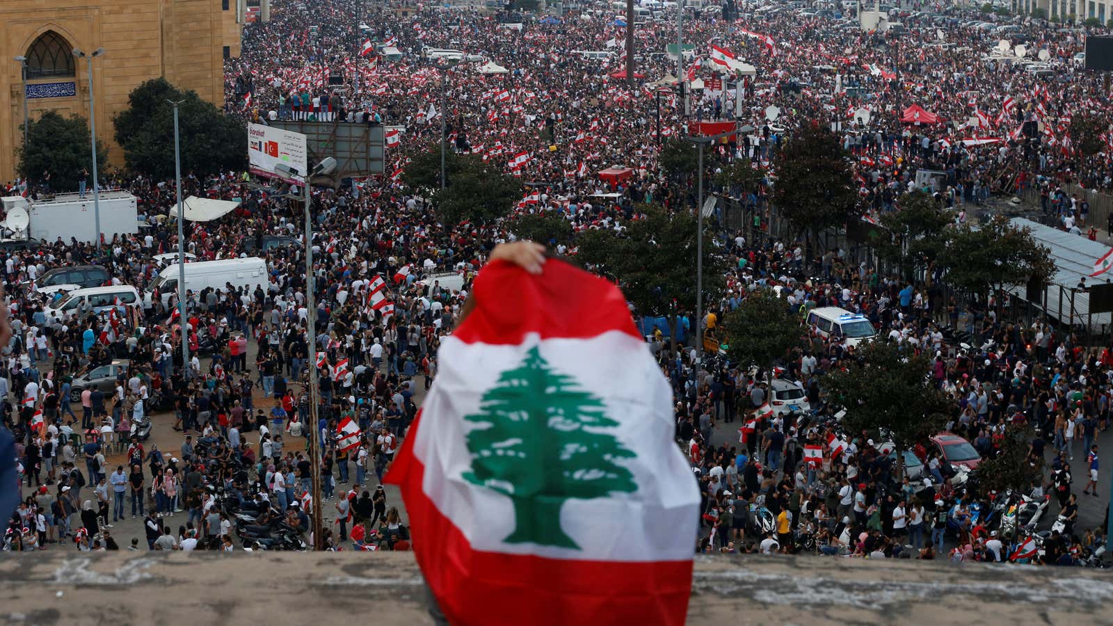 Huge crowds turned out in downtown Beirut.