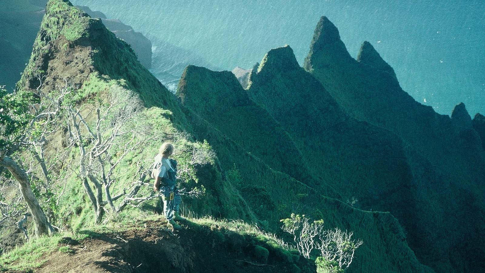 Steve Perlman on the Kalalau cliffs on the Hawaiian island of Kauai.