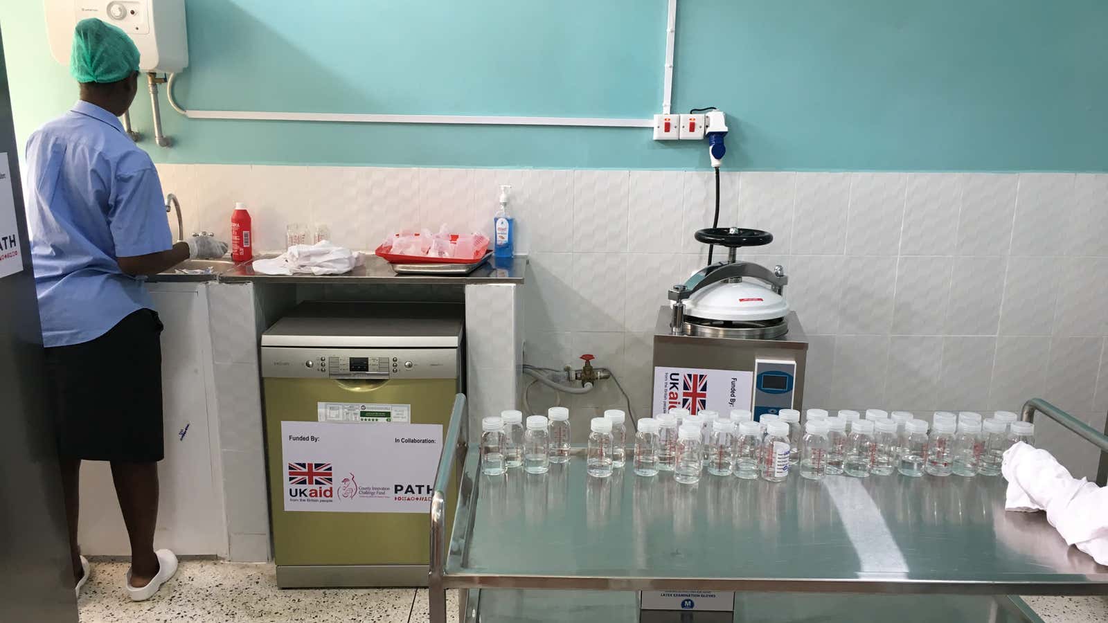 A nurse works in the pasteurization room of the Pumwani Maternity Hospital Lactation Support Center and Human Milk Bank.