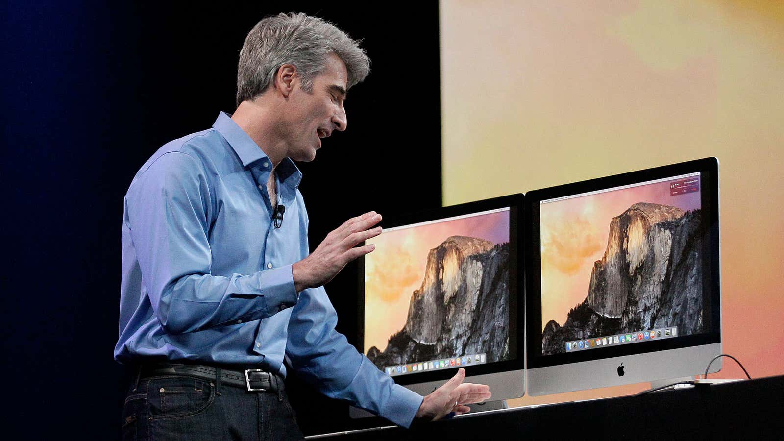 Apple’s Craig Federighi has been saving up OS jokes all year.