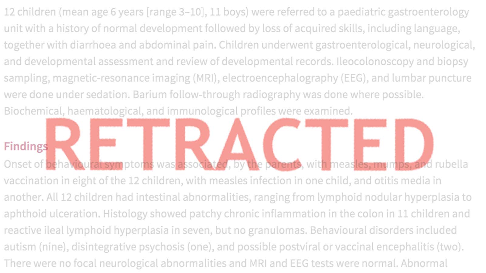 Retracted paper that suggested a link between MMR vaccinations and autism