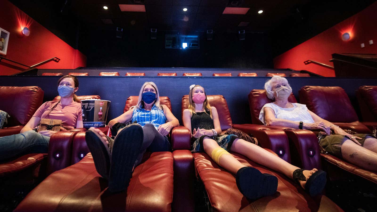 Movie fans attending a film screening at an AMC theater in Denver, Colorado in late 2020. 