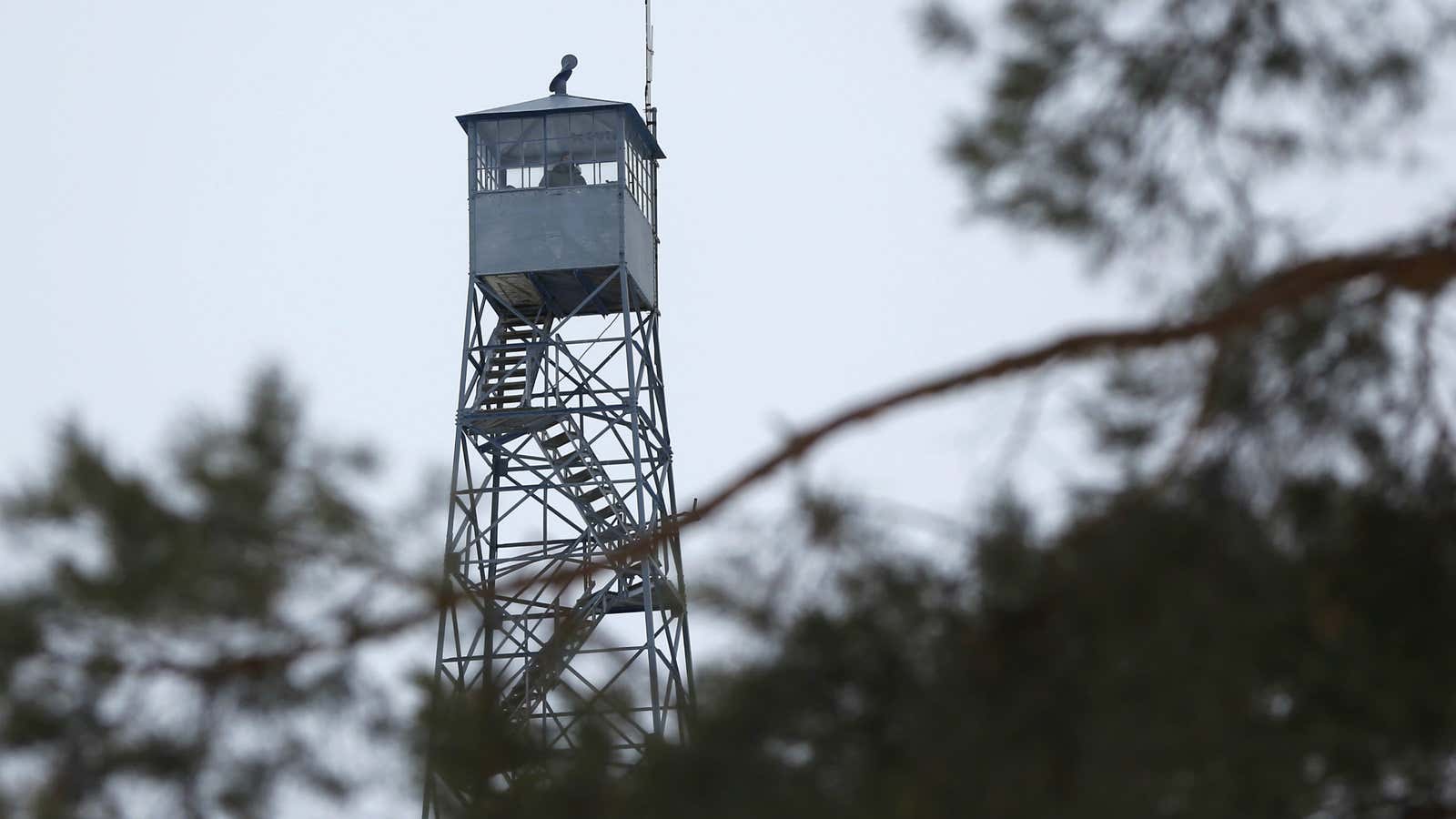 A watchtower at the Malheur National Wildlife Refuge that is manned by militants.