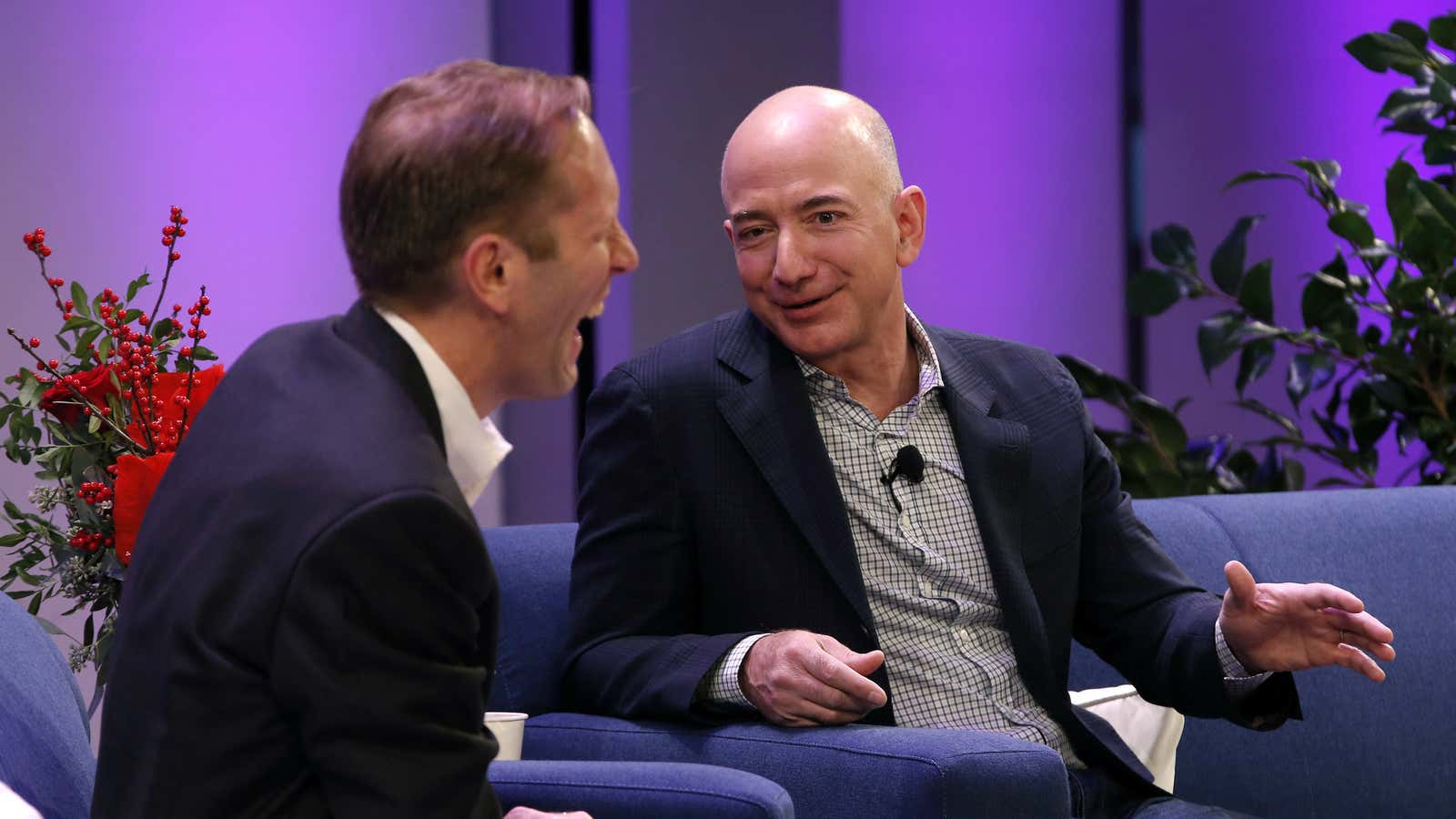 Business Insider founder Henry Blodget, left, with investor and Amazon founder Jeff Bezos.