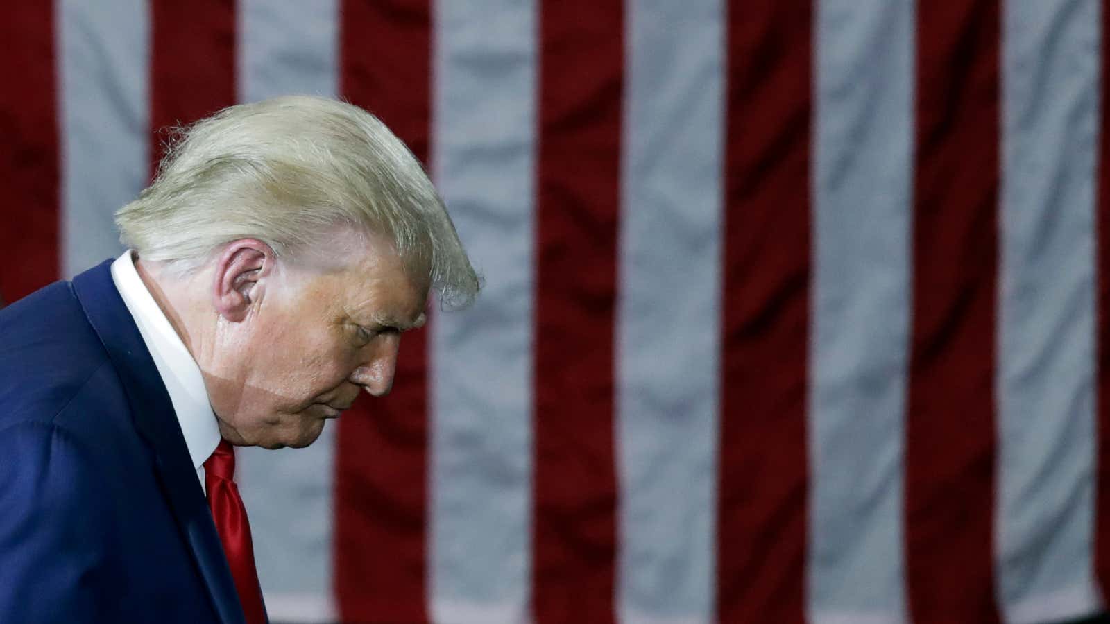 President Donald Trump leaves the stage after speaking during an event at the Whirlpool Corporation Manufacturing Plant, Thursday, Aug. 6, 2020, in Clyde, Ohio. (AP…