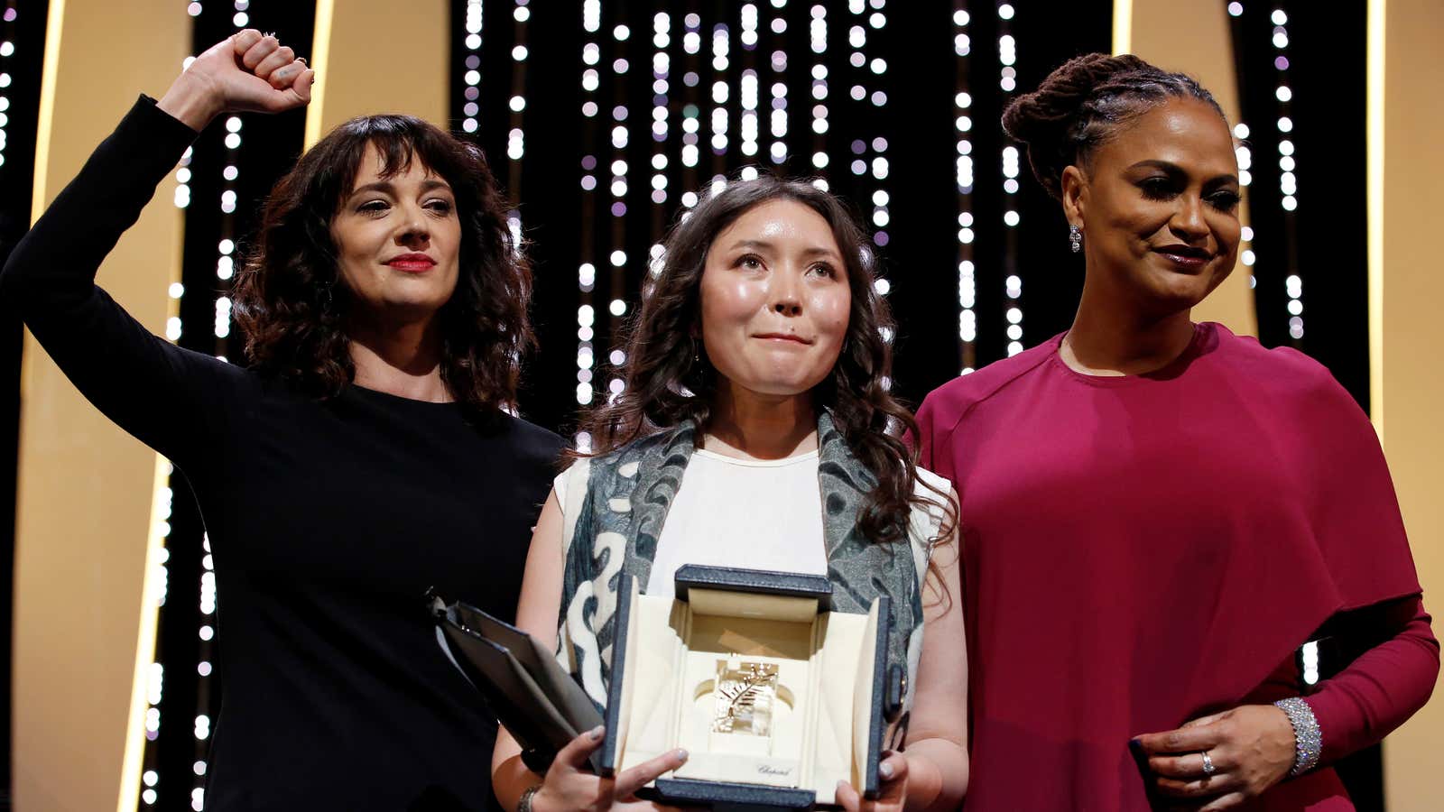 Asia Argento, Samal Yeslyamova, and Ava DuVernay at the 71st Cannes Film Festival Closing ceremony.