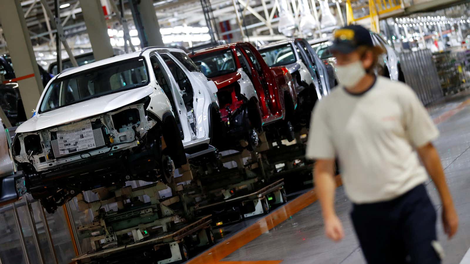 An employee walks at the Toyota assembly plant in Zarate, on the outskirts of Buenos Aires, Argentina.