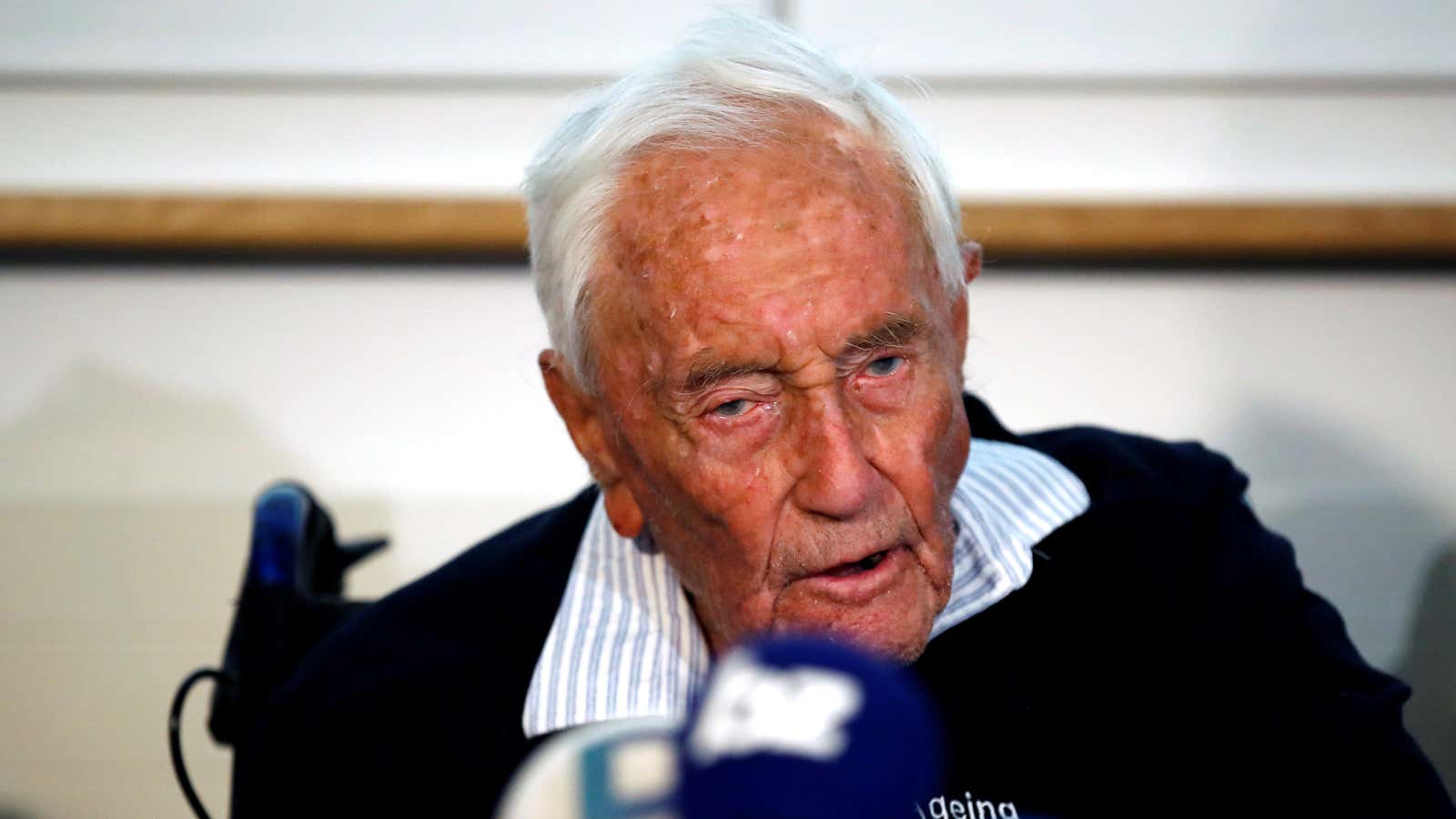 David Goodall, 104, at a news conference the day before his assisted suicide, in Basel, Switzerland.