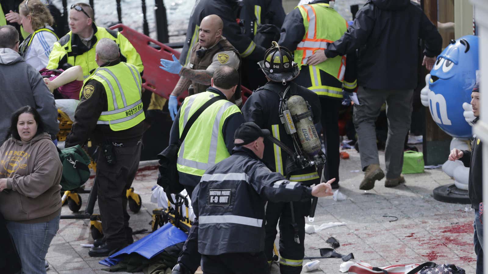 Near the finish line after the explosions.