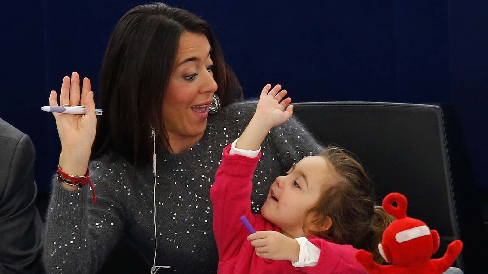 Member of the European Parliament Licia Ronzulli, voting with her daughter.