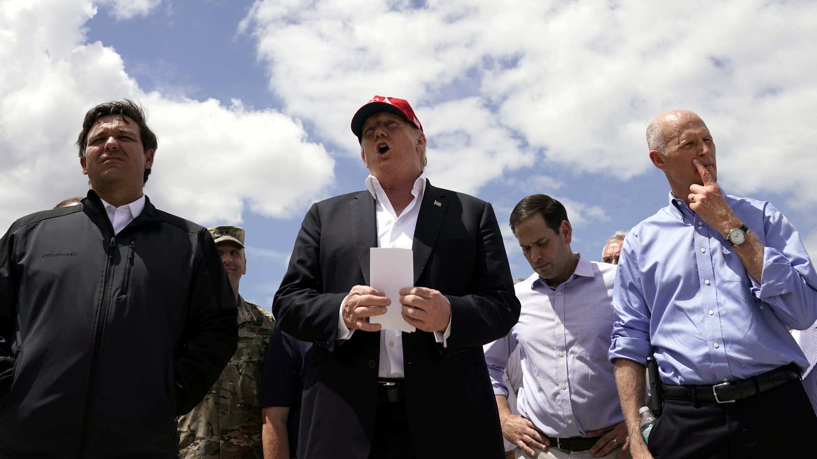 President Donald Trump with Florida Governor Ron Desantis and Senators Marco Rubio and Rick Scott.