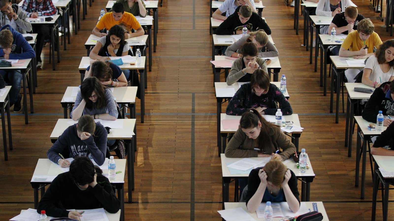 Students take the philosophy baccalaureate exam at the French Clemenceau Lycee in Nantes.