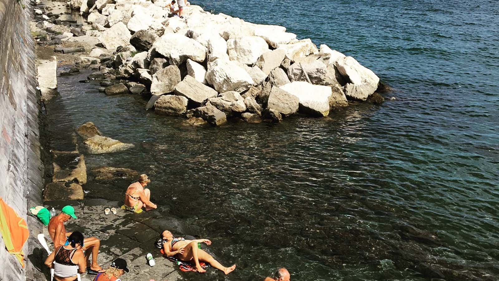 Swimming with nonnas in Naples.