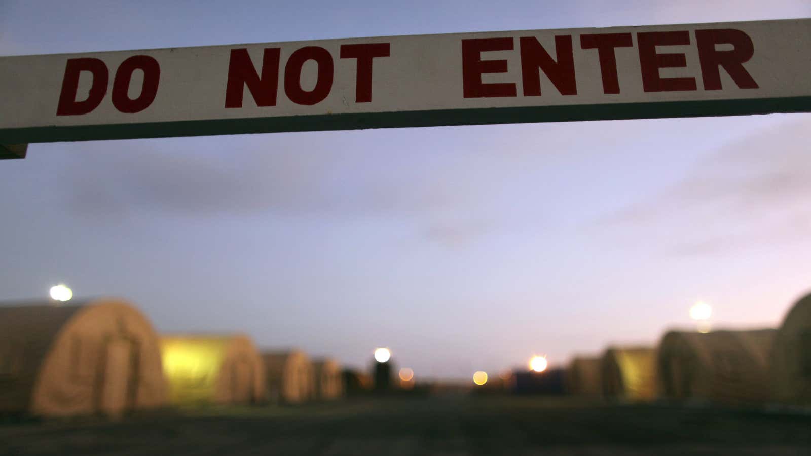 The entrance to “Camp Justice” where detainees face charges by before the US Military Commissions court for war crimes.