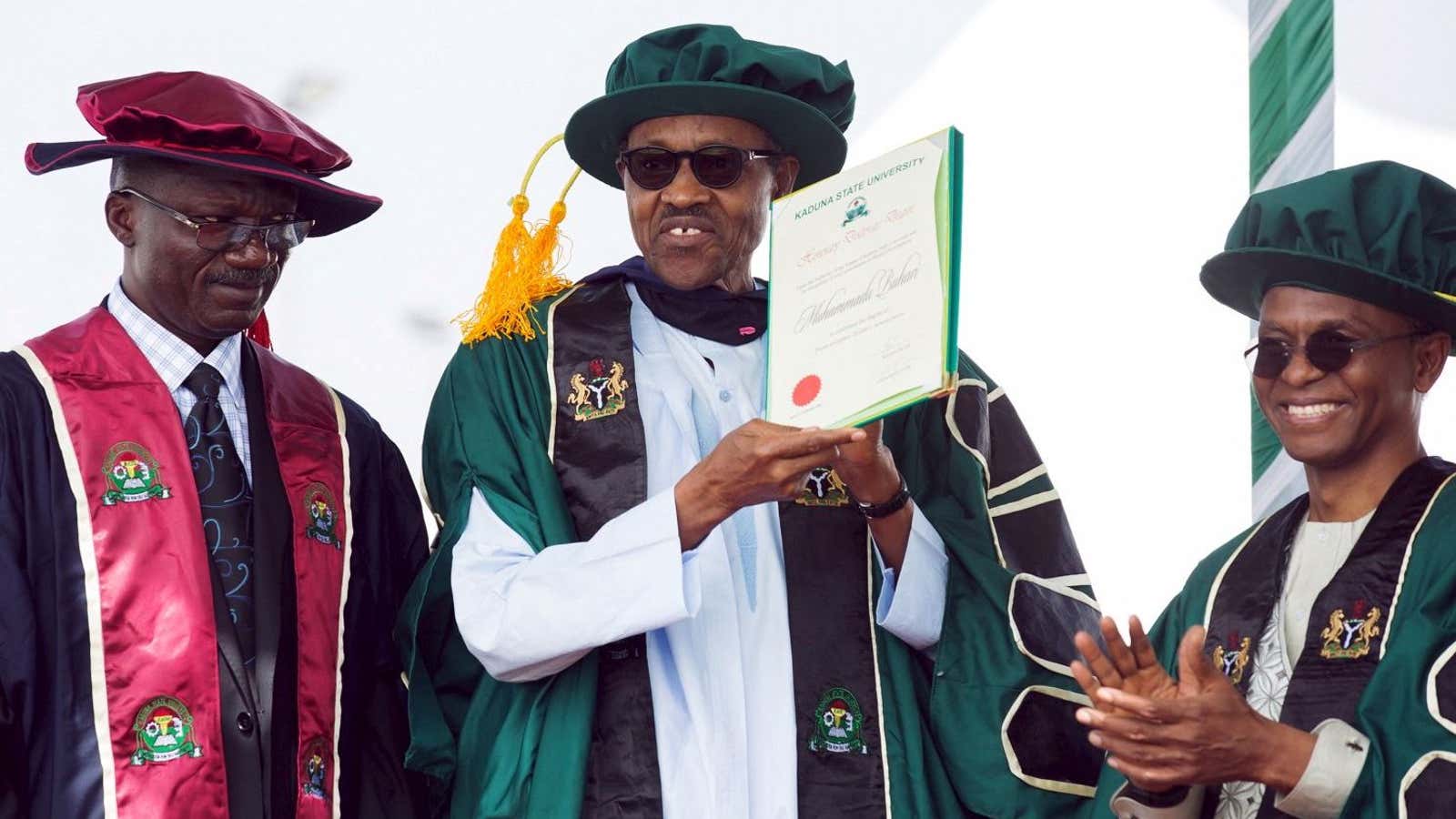 Nigeria’s president Muhammadu Buhari at a Nigerian university