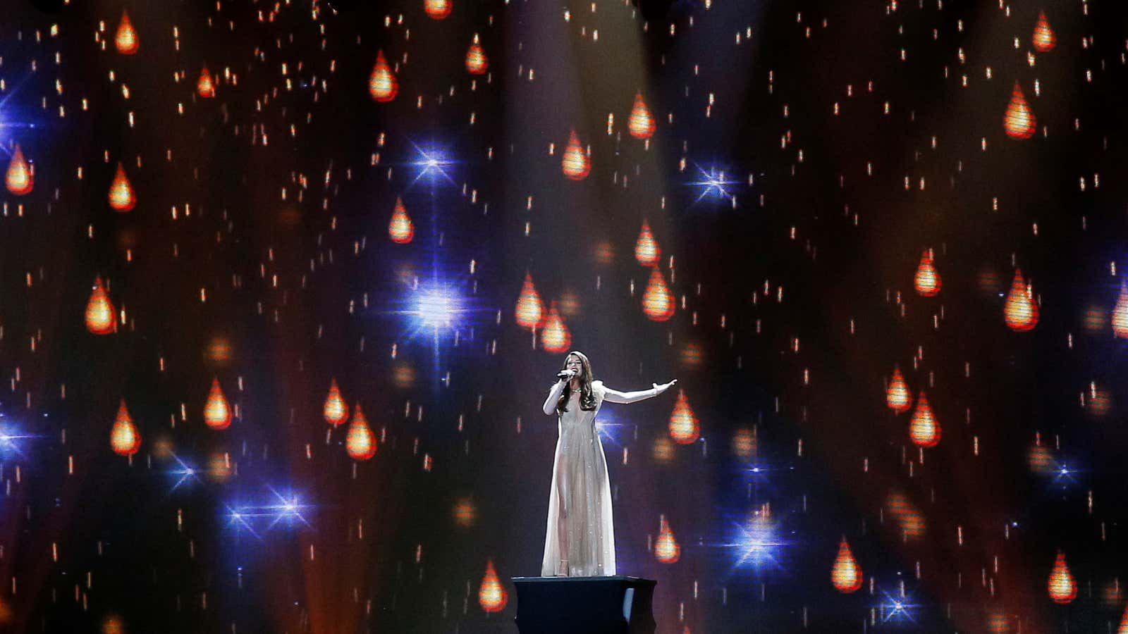 Greece’s Demy performs at the International Exhibition Centre in Kiev, Ukraine.