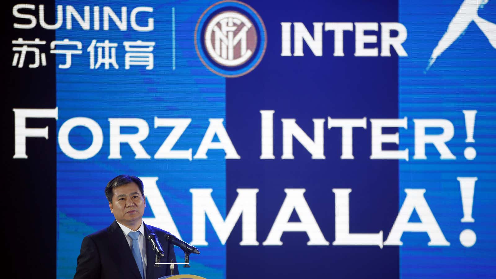 Suning chairman Zhang Jindong talks football in Nanjing.