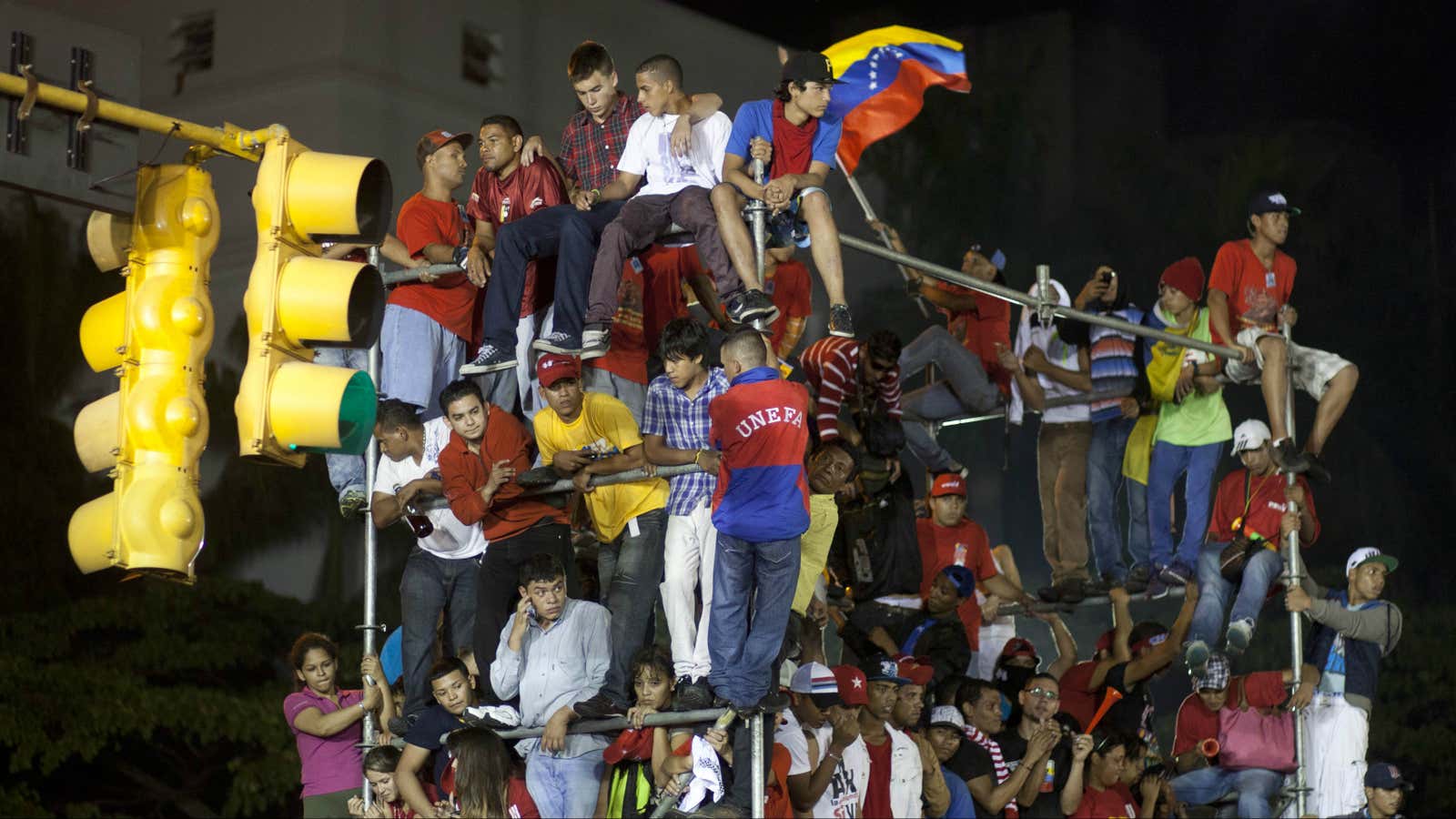 Chavez supporters outside the Miraflores presidential palace in Caracas