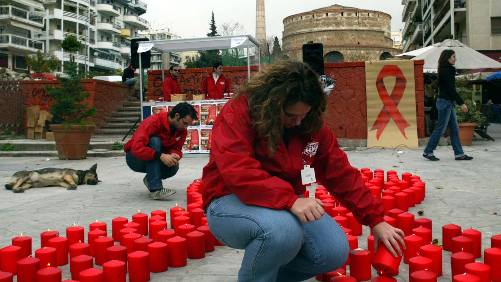 Austerity measures in Greece are raising red flags, and red ribbons.