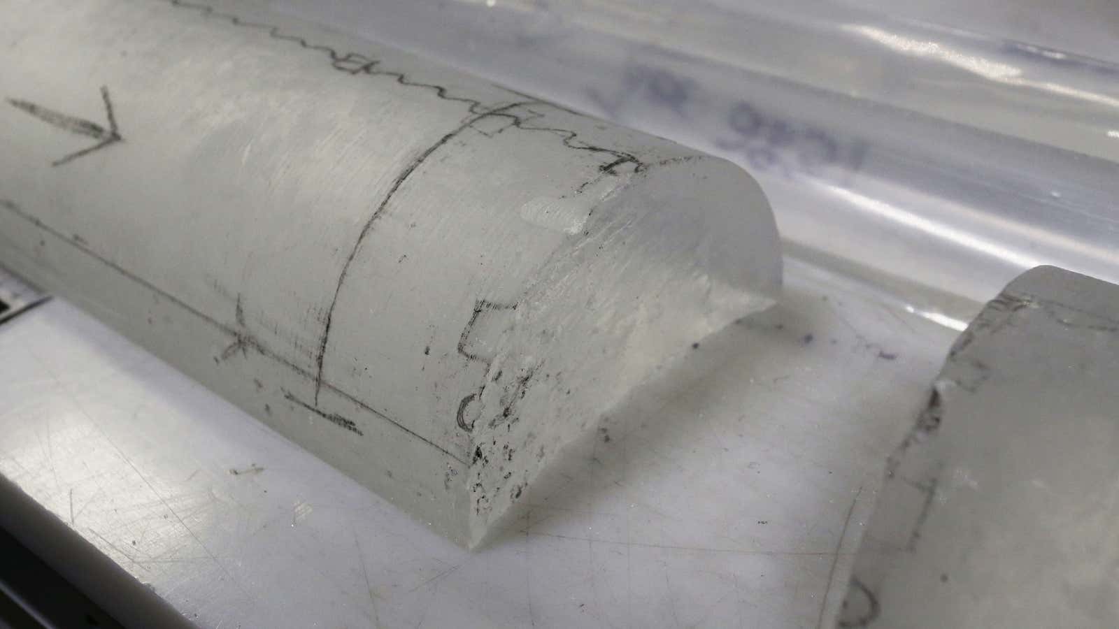 Ice cores like this let us see what the climate looked like 800,000 years ago. The news is not good.