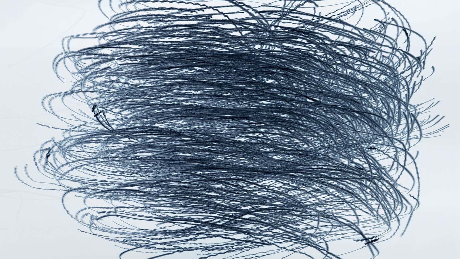 One of Xavi Bou’s images depicting the interlocking flight patterns of birds.