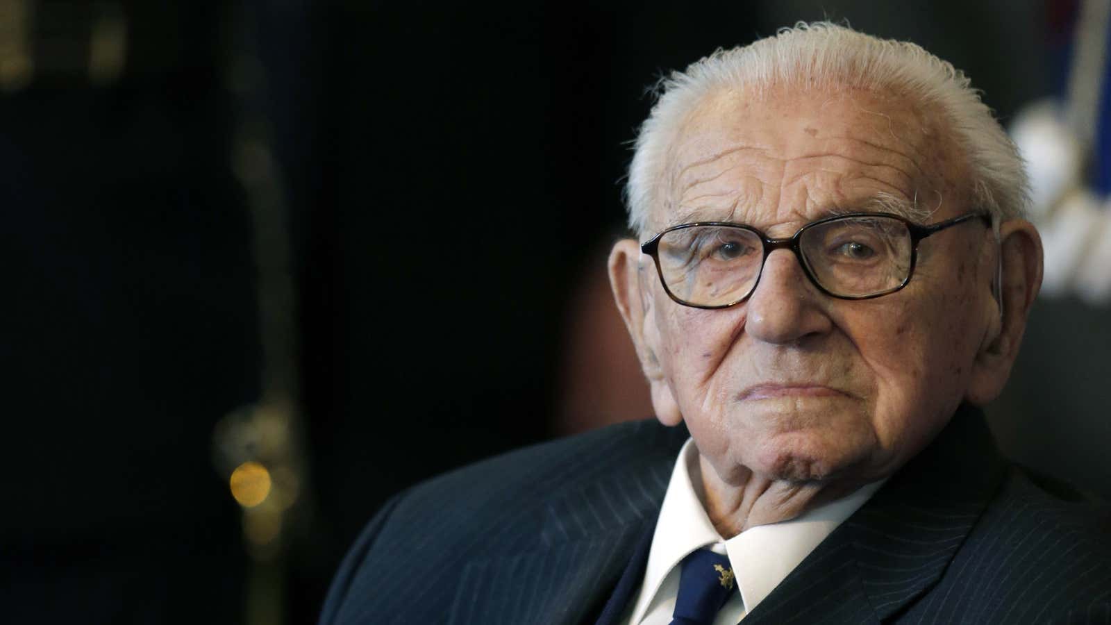 Sir Nicholas Winton waits to be decorated with the highest Czech Republic’s decoration, The Order of the White Lion at the Prague Castle in 2014.