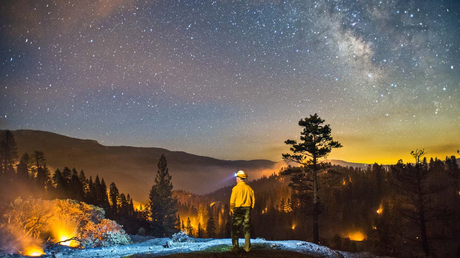 The French Fire burns overnight in the Sierra National Forest near the town of North Fork, CA on August 1st, 2014.