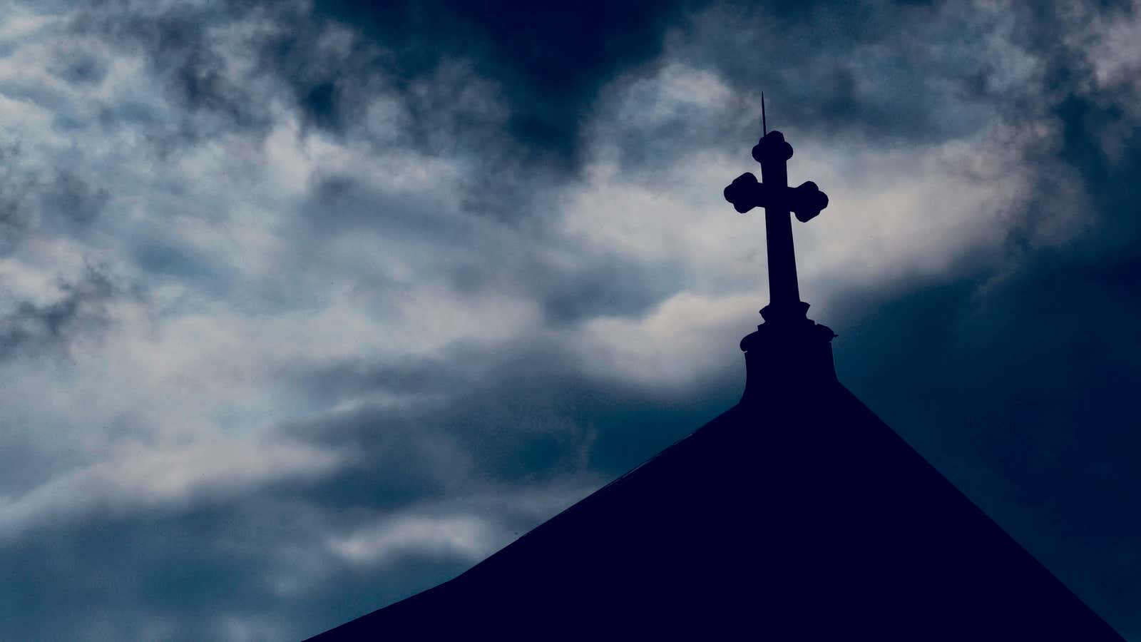 Clouds over a Roman Catholic church in Pittsburgh, Pennsylvania.