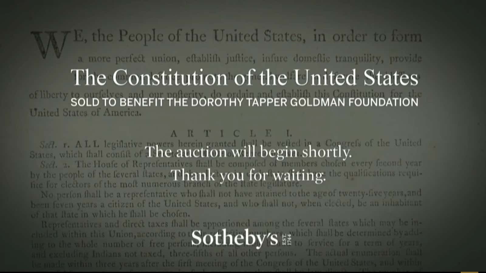 Sotheby’s sold a copy of the US Constitution on Nov. 18—but the crypto collective didn’t win.