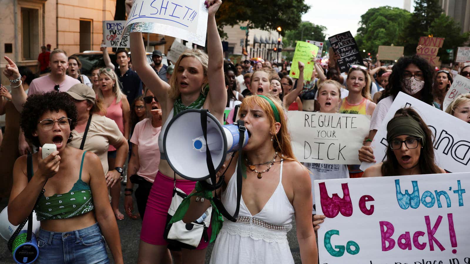 Abortion rights supporters protest after the United States Supreme Court ruled in the Dobbs v Women’s Health Organization abortion case, overturning the landmark Roe v Wade abortion decision, in Washington, U.S., June 26, 2022.