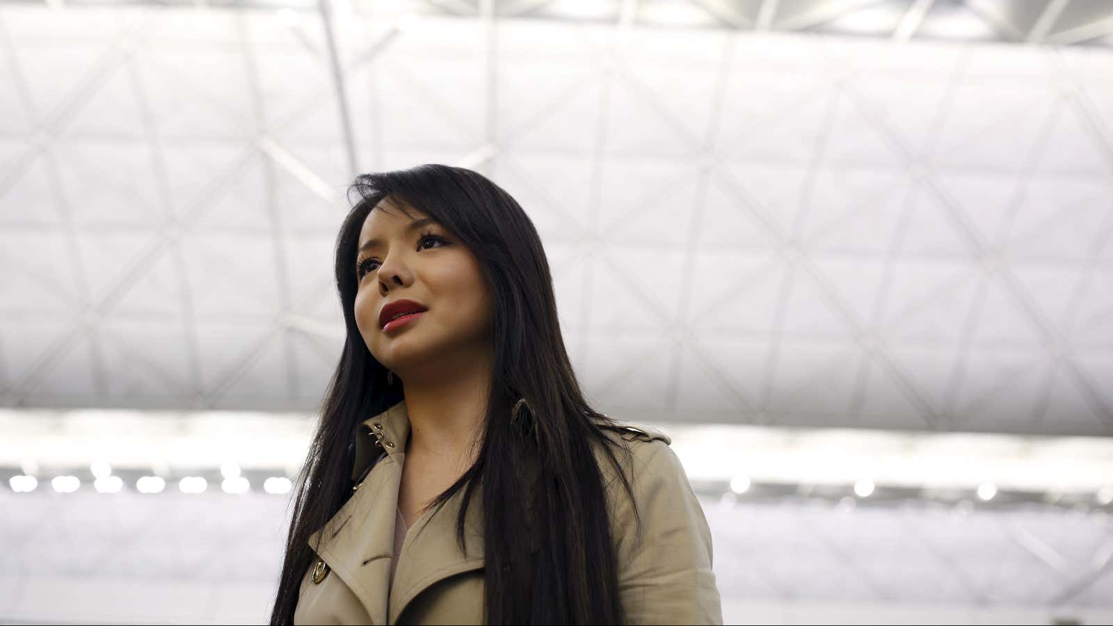 Anastasia Lin at the departure hall of Hong Kong Airport  in November 2015.