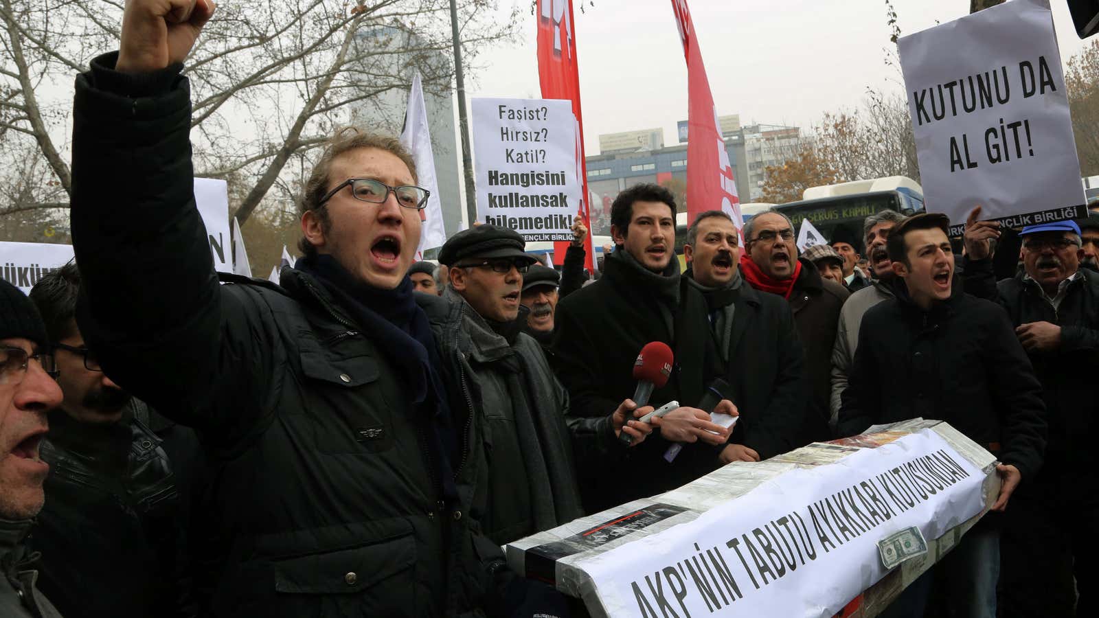 Protestors shout anti-government slogans in Ankara, Turkey on Dec. 21.