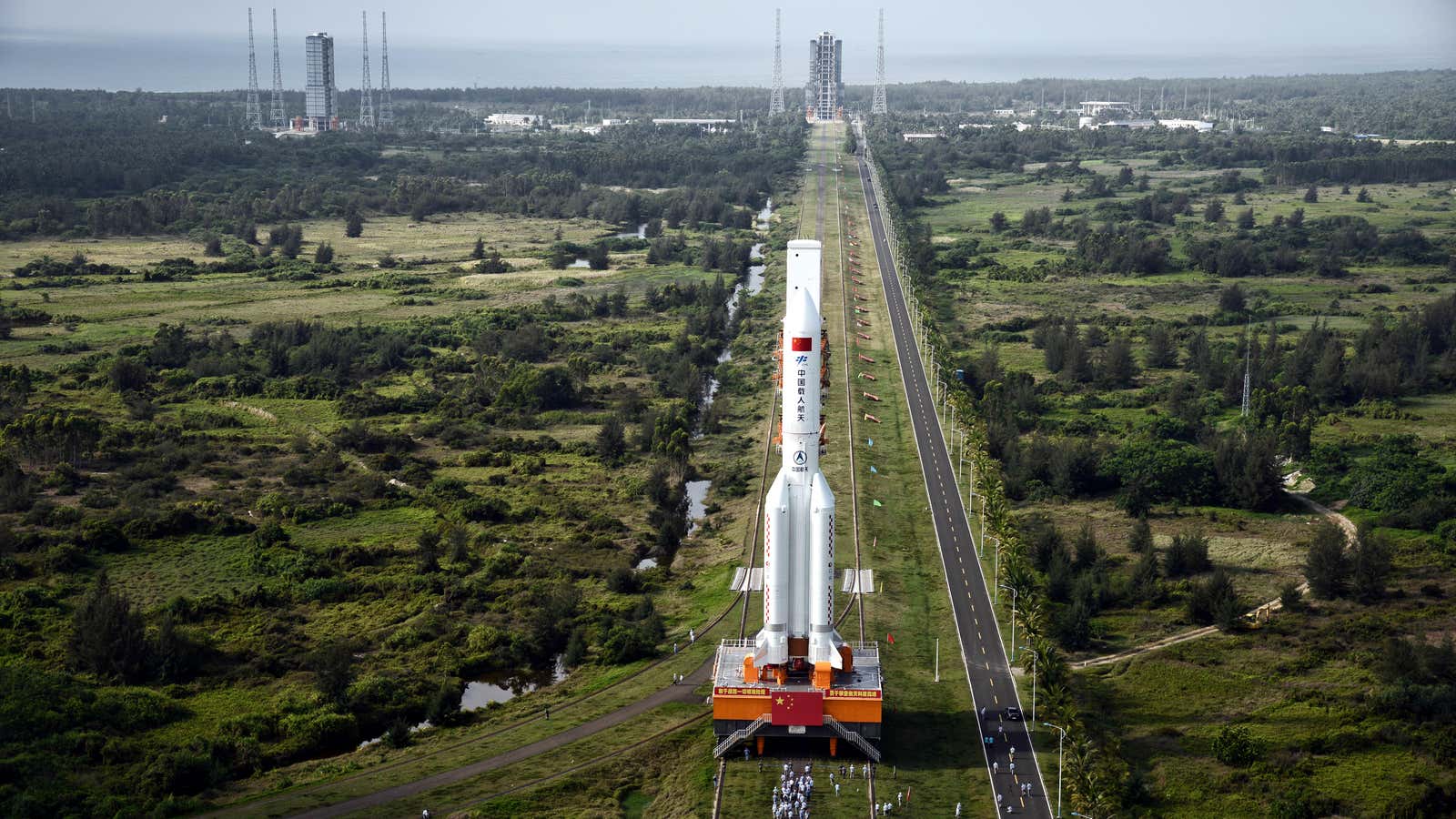 The Long March 5B rolls out to the launch pad on April 29.