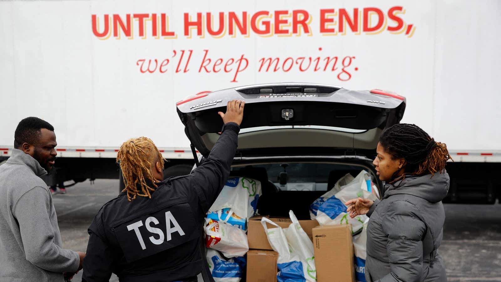 A food bank helps TSA agents.