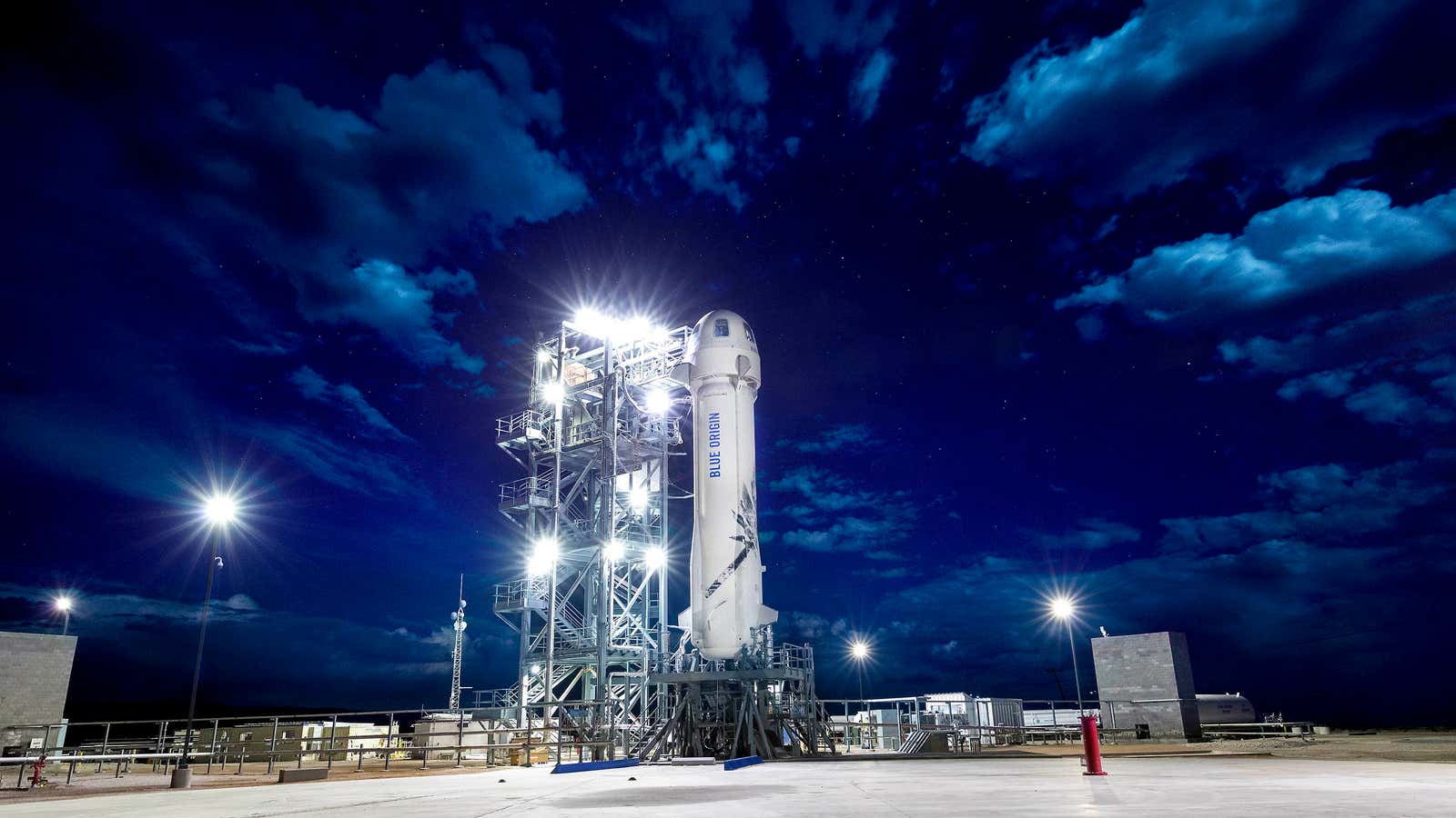 The New Shepard rocket on the launch pad in 2018.