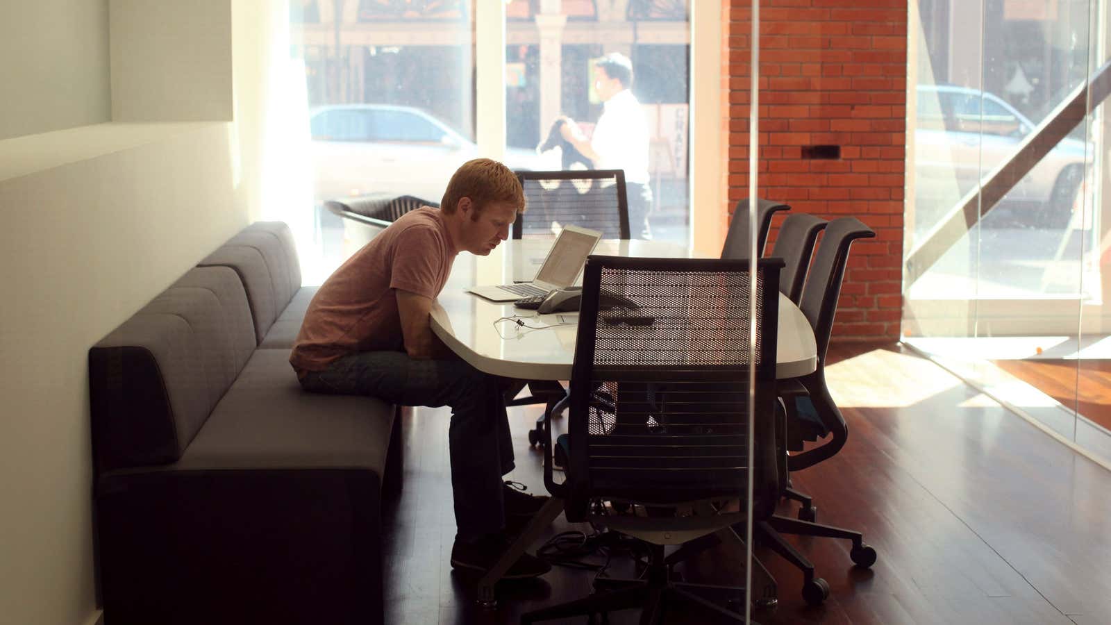 The couch is the new conference room.